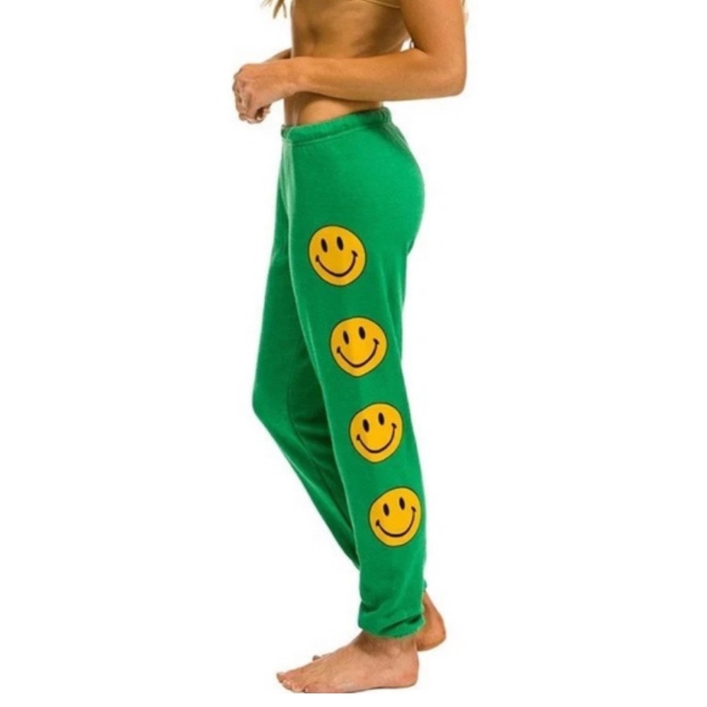 Aviator Nation Green Smiley Sweatpants - Casual Cozy Bottoms. Size S